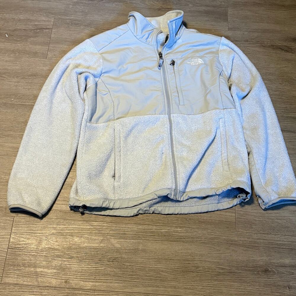 North Face Denali Fleece Jacket Womens Large Gray White Full Zip Fleece Lined